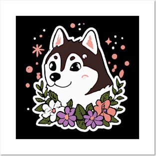 Husky Flowers Dog Lover Malamute Posters and Art